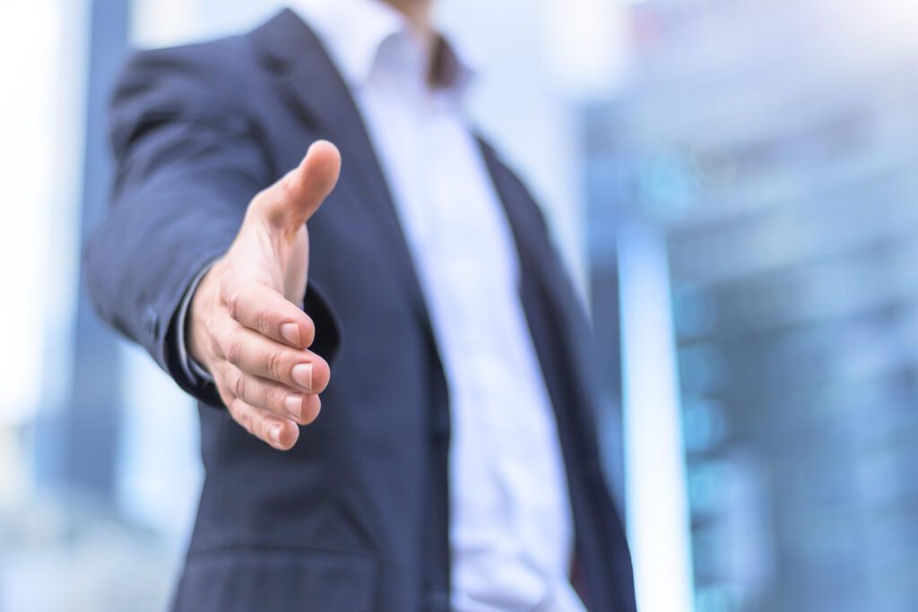 Businessman with an open hand